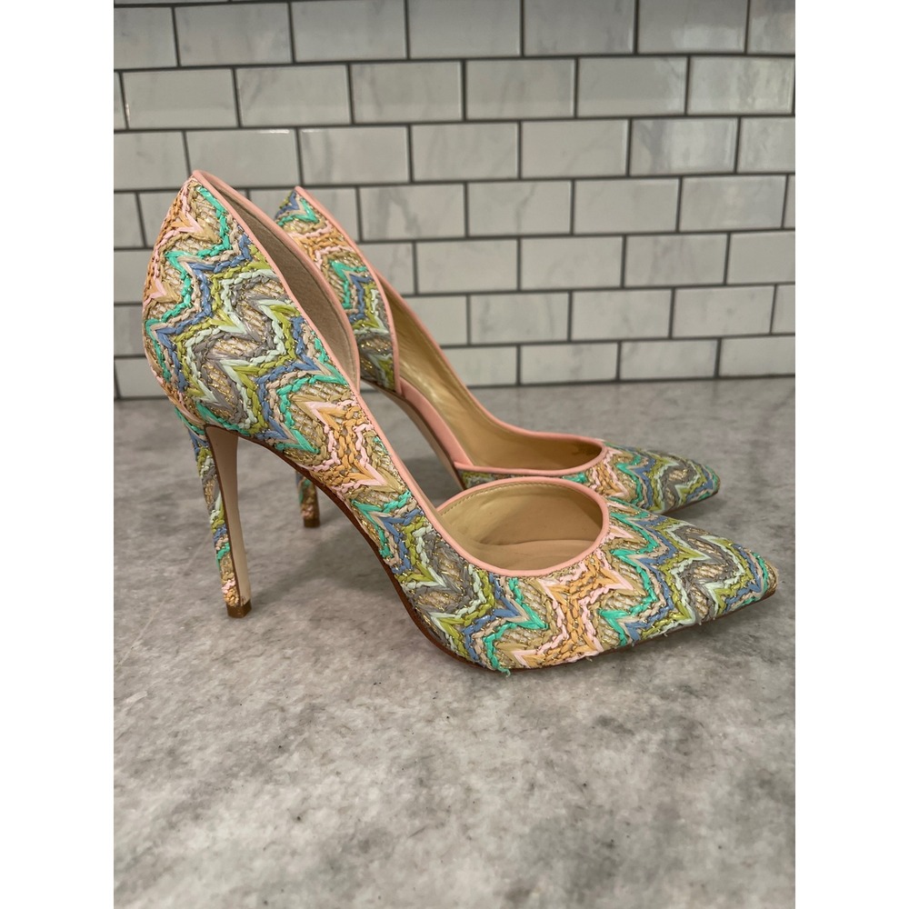 Jessica Simpson Pumps Womens 10 Blue Pharris Woven Chevron Stiletto Heel